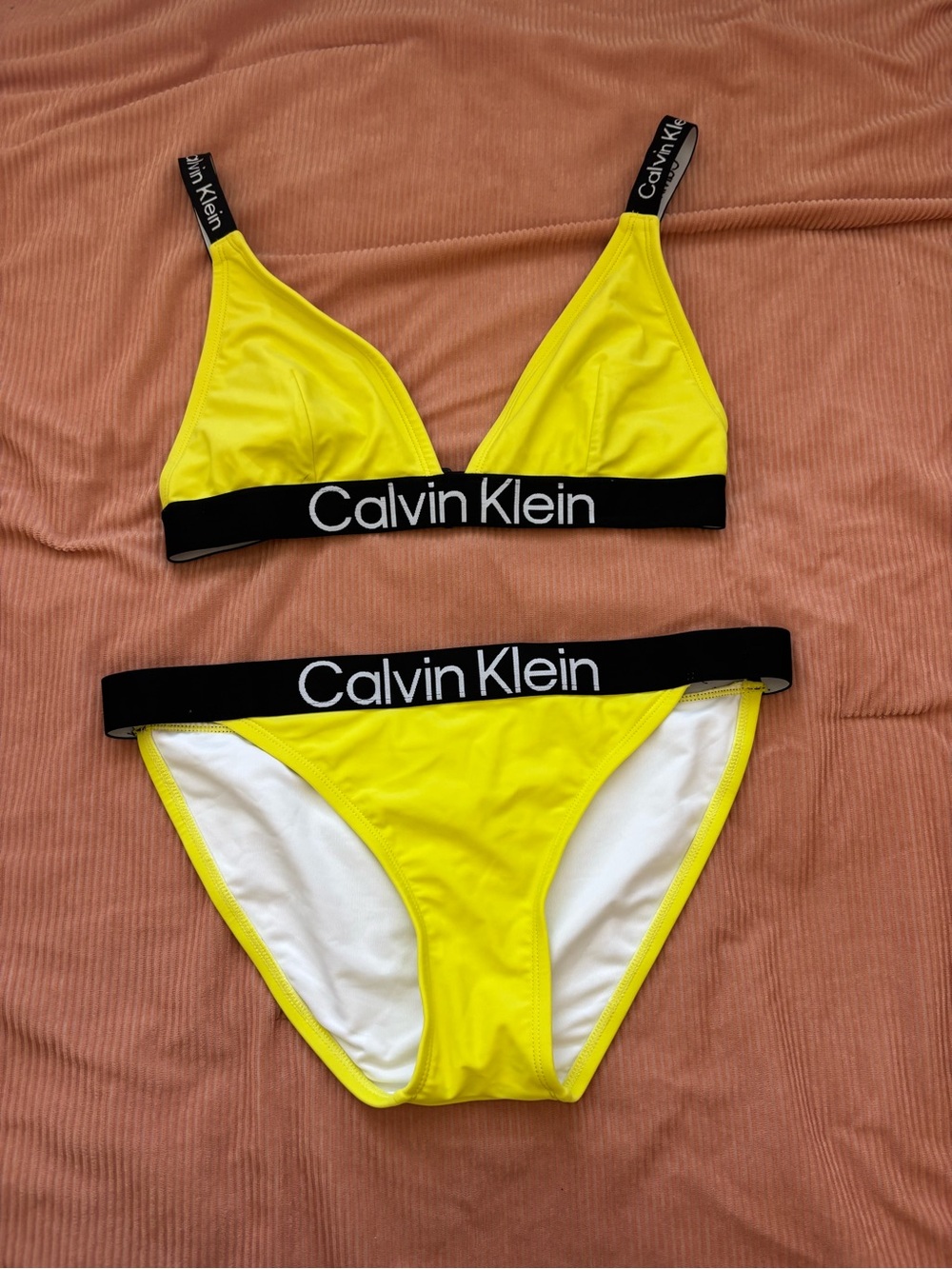 Calvin Klein Neon Yellow Logo Bikini Set Black Band Size L